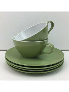Vintage Texas Dallas Ware Green G-4 Plates Cups Saucers Melmac Set 6